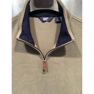 Lands End Mens 1/4 Zip Pullover Rib Knit Sweater Size L 42-44 Green Long Sleeve